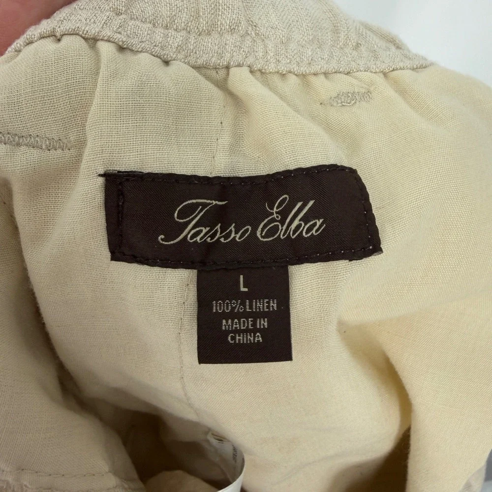 Tasso Elba Mens 100% Linen Drawstring Pants Beige Tan Size Large Casual Summer